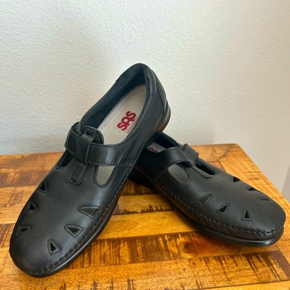 SAS Roamer Slip On Loafer Black Leather Strap Tripad Comfort Shoe Size 12 - Picture 1 of 7